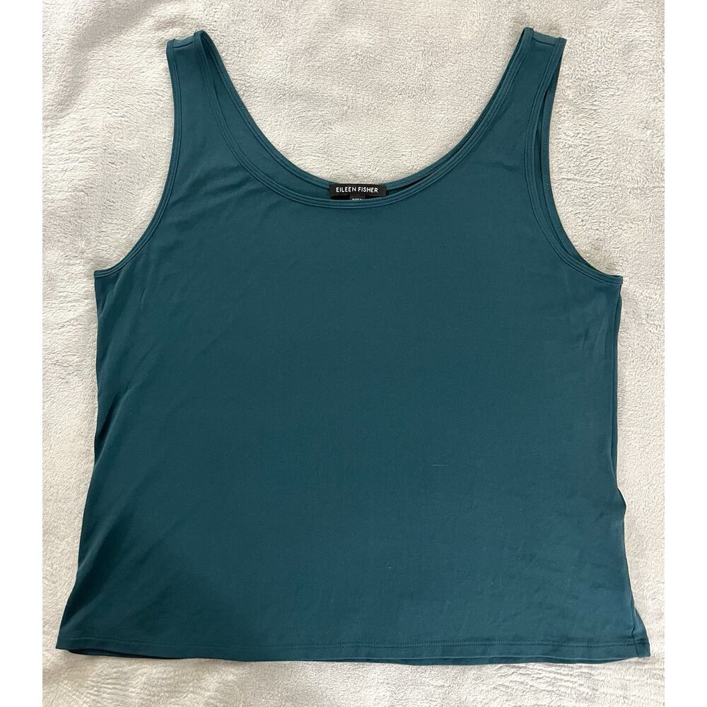 Eileen Fisher Womens M Washable Silk Teal Blue Tank Top Quiet Luxury Old Money